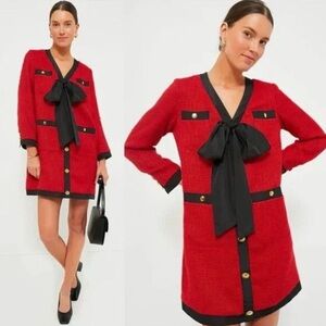 Tuckernuck Pomander Place Red Coco Tweed Long Sleeve Retro Mini Dress Size L